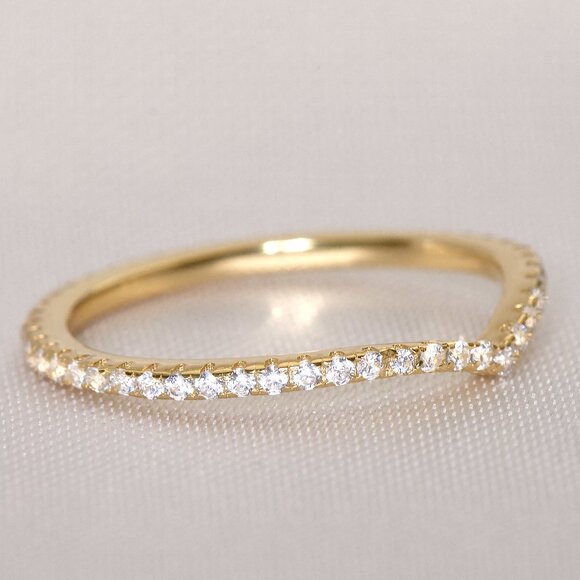 Gold Simulated Diamond Chevron Stacking Band Ring, CZ Dainty Stacking Band Rings - Picture 5 of 7